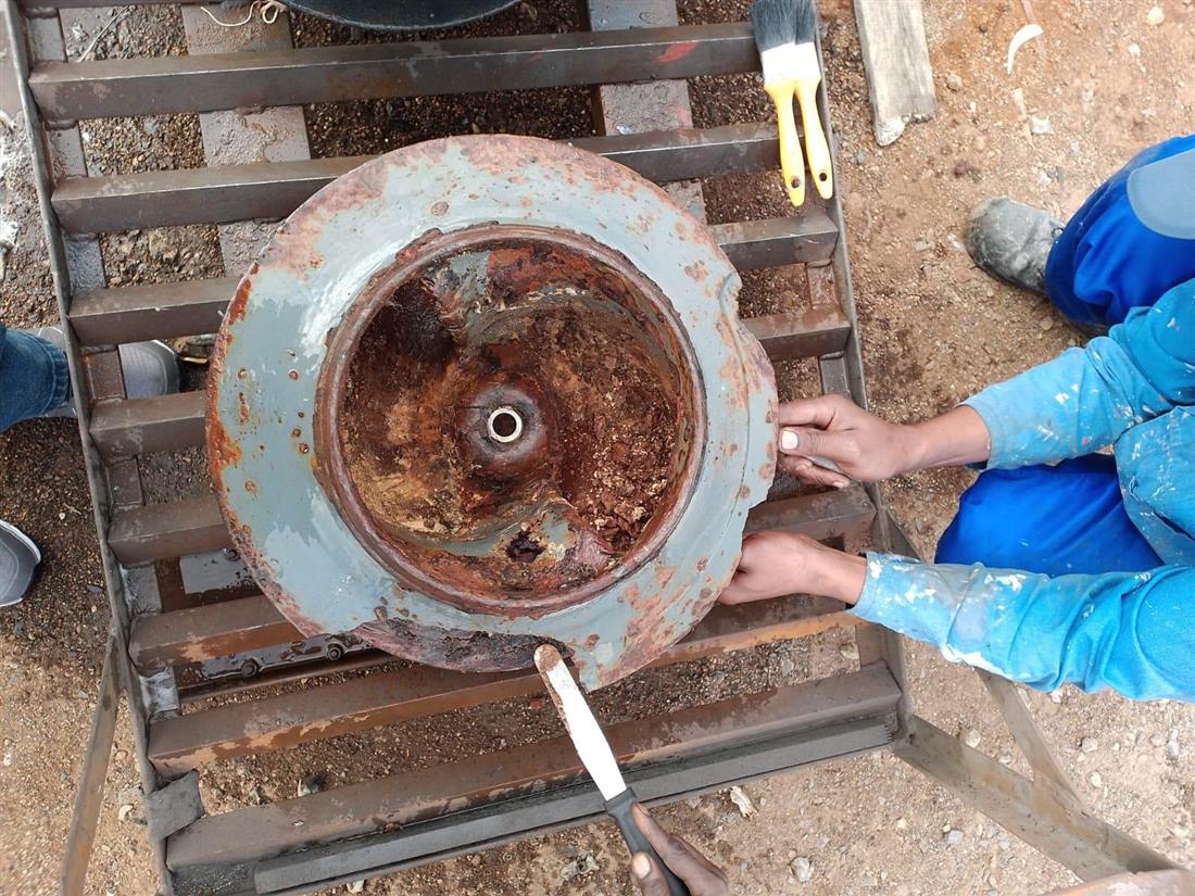 Corroded pump casing before refurbishment