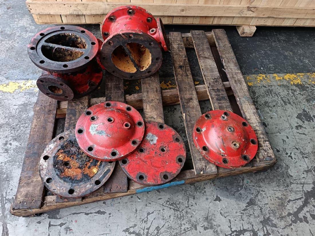 Pallet of pump parts awaiting refurbishment
